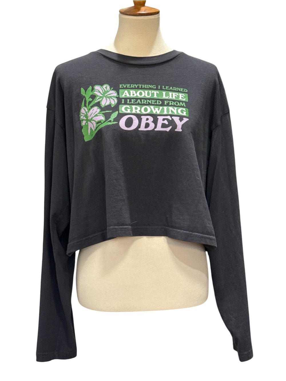 Obey Black Cropped Long Sleeve Tee #414